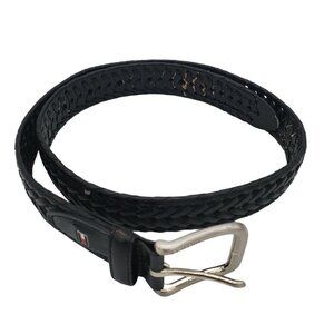 Tommy Hilfiger Faux Leather Vegan Black Braided Adjustable Belt Length 38"(W 32)